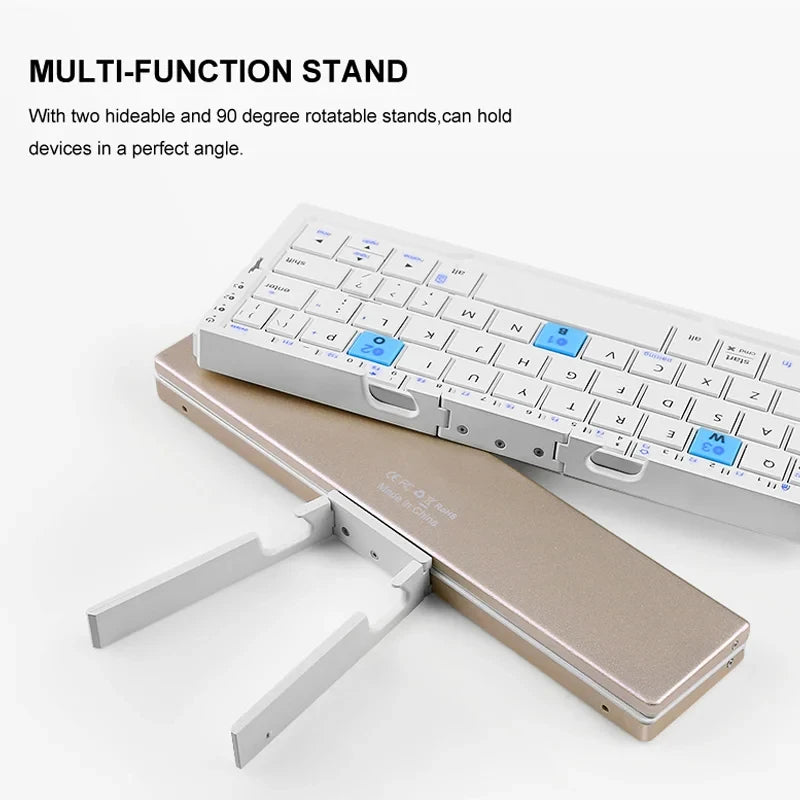 Mini Foldable Bluetooth Keyboard – Wireless, 3-Device Support, Rechargeable with Stand